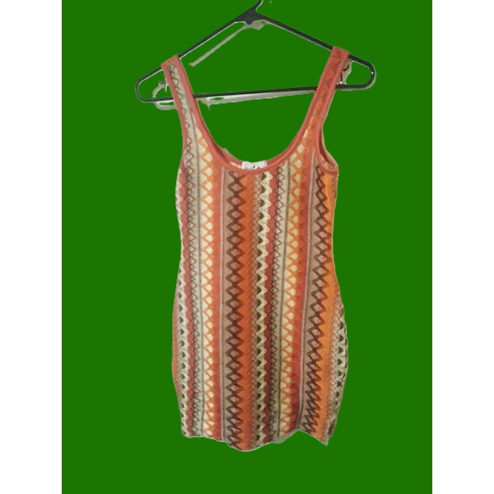 Derek Heart Orange Retro Striped Zigzag Fitted Mini Dress Size Small